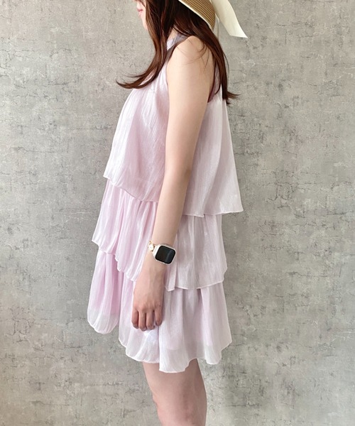 Mejoul（メジュール）の「【2026春夏新作】ホルターネックシフォンティアードフレアミニワンピース（ワンピース・レディース・アイボリー/ブラック/ピンク・F）」の7枚目の写真