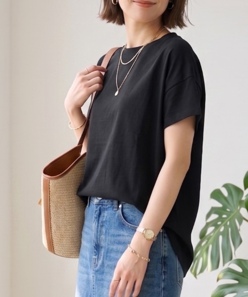 MULEXS(ミューレクス)の「【接触冷感】綿モダール 前後差ヘム 半袖 Tシャツ/カットソー(Tシャツ/カットソー・レディース・パープル/ダークグリーン/チャコールグレー/ブラック・3L/LL/L/M)」の1枚目の写真