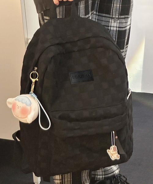 Mignonjour(ミニョンジュール)の「FReePLACe/チェック リュックサック X12834(バックパック/リュック・レディース・ホワイト/ブラック・FREE)」の2枚目の写真
