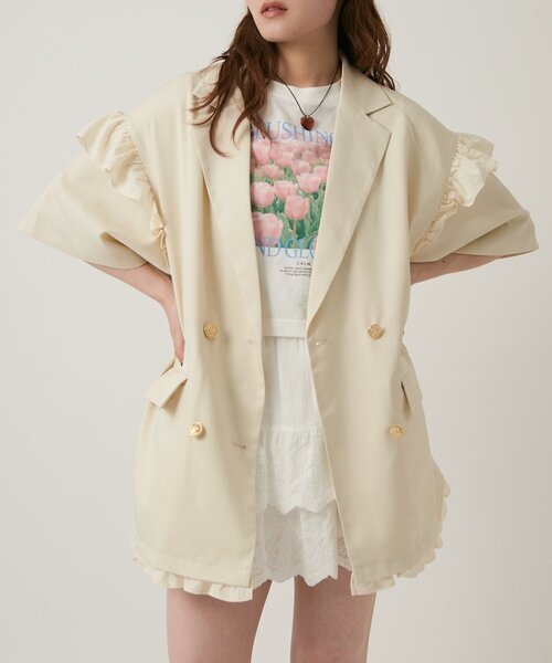 w closet(ダブルクローゼット)の「【2サイズ展開】フリルテーラードジャケット(テーラードジャケット・レディース・グレー/ブラウン/ベージュ・MEDIUM/SMALL)」の3枚目の写真