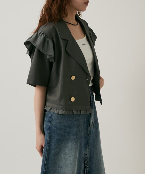 w closet(ダブルクローゼット)の「【2サイズ展開】フリルテーラードジャケット(テーラードジャケット・レディース・グレー/ブラウン/ベージュ・MEDIUM/SMALL)」の12枚目の写真