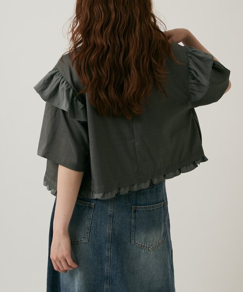 w closet(ダブルクローゼット)の「【2サイズ展開】フリルテーラードジャケット(テーラードジャケット・レディース・グレー/ブラウン/ベージュ・MEDIUM/SMALL)」の13枚目の写真