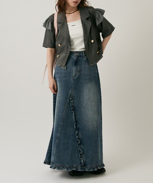 w closet(ダブルクローゼット)の「【2サイズ展開】フリルテーラードジャケット(テーラードジャケット・レディース・グレー/ブラウン/ベージュ・MEDIUM/SMALL)」の16枚目の写真