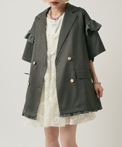 w closet(ダブルクローゼット)の「【2サイズ展開】フリルテーラードジャケット(テーラードジャケット・レディース・グレー/ブラウン/ベージュ・MEDIUM/SMALL)」の22枚目の写真