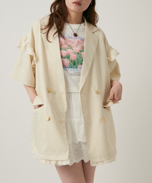 w closet(ダブルクローゼット)の「【2サイズ展開】フリルテーラードジャケット(テーラードジャケット・レディース・グレー/ブラウン/ベージュ・MEDIUM/SMALL)」の5枚目の写真