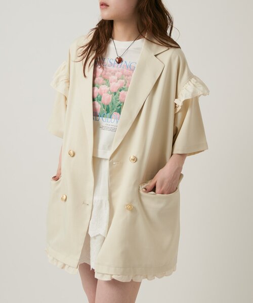 w closet(ダブルクローゼット)の「【2サイズ展開】フリルテーラードジャケット(テーラードジャケット・レディース・グレー/ブラウン/ベージュ・MEDIUM/SMALL)」の7枚目の写真