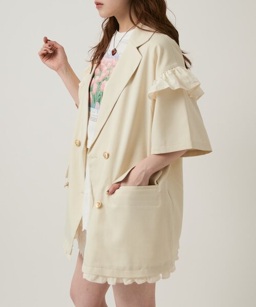 w closet(ダブルクローゼット)の「【2サイズ展開】フリルテーラードジャケット(テーラードジャケット・レディース・グレー/ブラウン/ベージュ・MEDIUM/SMALL)」の8枚目の写真