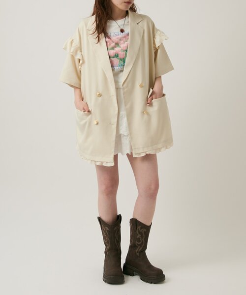 w closet(ダブルクローゼット)の「【2サイズ展開】フリルテーラードジャケット(テーラードジャケット・レディース・グレー/ブラウン/ベージュ・MEDIUM/SMALL)」の9枚目の写真