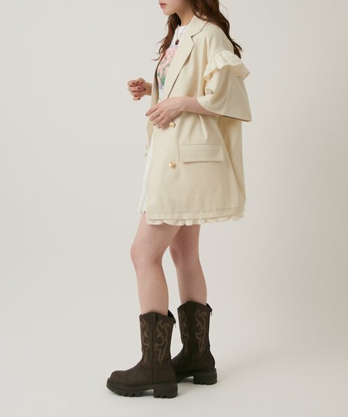 w closet(ダブルクローゼット)の「【2サイズ展開】フリルテーラードジャケット(テーラードジャケット・レディース・グレー/ブラウン/ベージュ・MEDIUM/SMALL)」の11枚目の写真