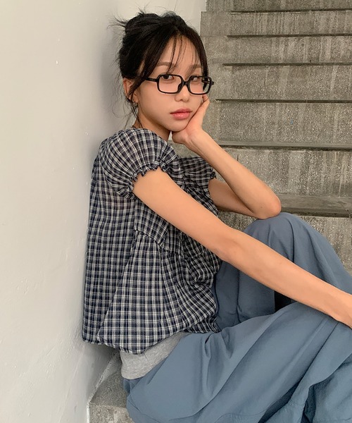 LAFFMO(ラフモ)の「パフスリーブチェックブラウス(シャツ/ブラウス・レディース・ブラック/ピンク・F)」の14枚目の写真
