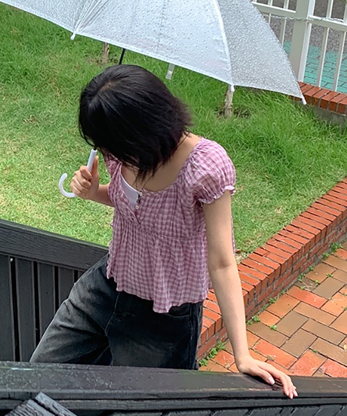 LAFFMO(ラフモ)の「パフスリーブチェックブラウス(シャツ/ブラウス・レディース・ブラック/ピンク・F)」の21枚目の写真