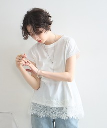 裾レース半袖Tシャツ
