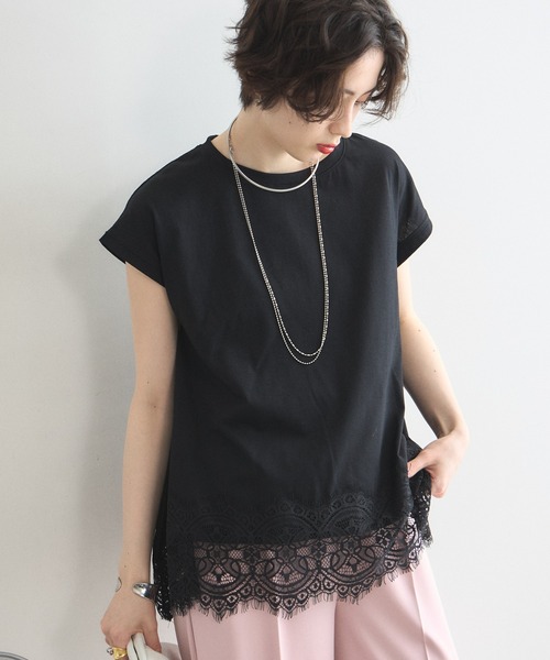 &. NOSTALGIA（アンドドットノスタルジア）の「裾レース半袖Ｔシャツ（Tシャツ/カットソー・レディース・ピンク/オフホワイト/ブルー/ブラック・M）」の3枚目の写真