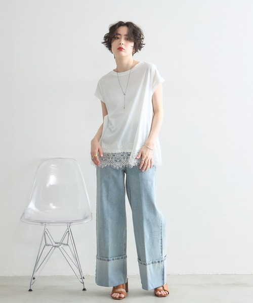 &. NOSTALGIA（アンドドットノスタルジア）の「裾レース半袖Ｔシャツ（Tシャツ/カットソー・レディース・ピンク/オフホワイト/ブルー/ブラック・M）」の16枚目の写真