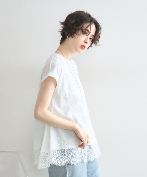 &. NOSTALGIA（アンドドットノスタルジア）の「裾レース半袖Ｔシャツ（Tシャツ/カットソー・レディース・ピンク/オフホワイト/ブルー/ブラック・M）」の17枚目の写真