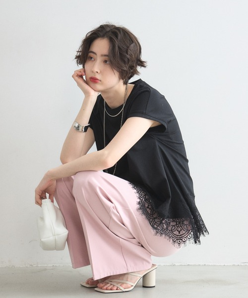 &. NOSTALGIA（アンドドットノスタルジア）の「裾レース半袖Ｔシャツ（Tシャツ/カットソー・レディース・ピンク/オフホワイト/ブルー/ブラック・M）」の20枚目の写真