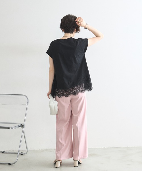 &. NOSTALGIA（アンドドットノスタルジア）の「裾レース半袖Ｔシャツ（Tシャツ/カットソー・レディース・ピンク/オフホワイト/ブルー/ブラック・M）」の22枚目の写真