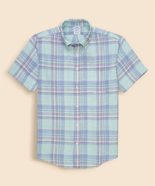 BROOKS BROTHERS(ブルックスブラザーズ)の「アイリッシュリネン シーズナルパターン ショートスリーブ スポーツシャツ Regular Fit(シャツ/ブラウス・メンズ・チェック/ブルー/ホワイト×ブルー・LARGE/MEDIUM/SMALL/X-LARGE)」の1枚目の写真
