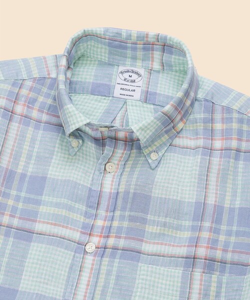 BROOKS BROTHERS(ブルックスブラザーズ)の「アイリッシュリネン シーズナルパターン ショートスリーブ スポーツシャツ Regular Fit(シャツ/ブラウス・メンズ・チェック/ブルー/ホワイト×ブルー・LARGE/MEDIUM/SMALL/X-LARGE)」の6枚目の写真
