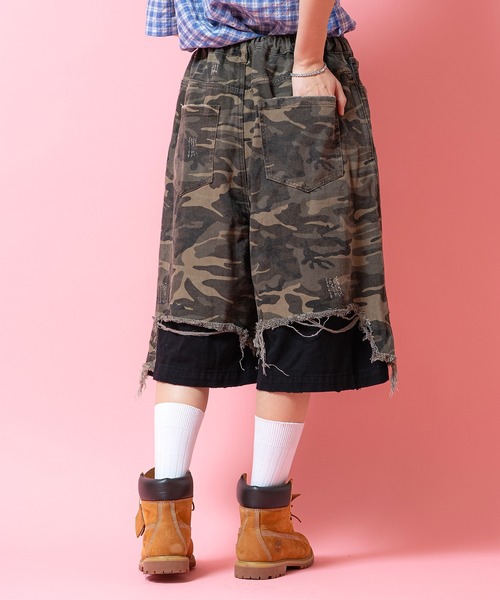 a.p.o.v.(エーピーオービー)の「a.p.o.v. カモフラハードダメージレイヤーデニムバギーハーフパンツ(その他パンツ・メンズ・ブラック/カモフラージュ・ONESIZE)」の11枚目の写真