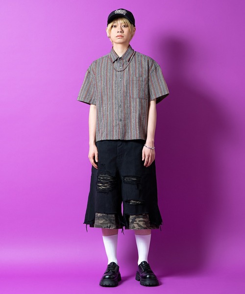 a.p.o.v.(エーピーオービー)の「a.p.o.v. カモフラハードダメージレイヤーデニムバギーハーフパンツ(その他パンツ・メンズ・ブラック/カモフラージュ・ONESIZE)」の5枚目の写真