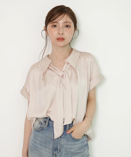 完売★新品★Apuweiser-riche 半袖フロントチェーンブラウス　ピンク フロントチェーンブラウス（シャツ/ブラウス）｜Apuweiser-riche