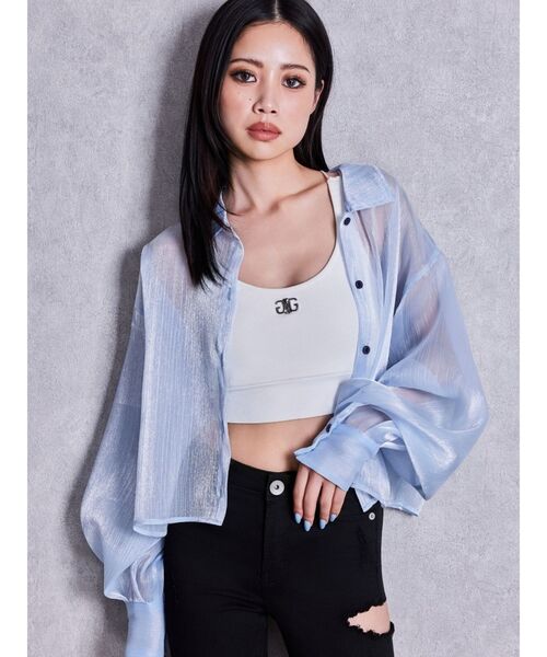 GYDA(ジェイダ)の「SHINY SHEERシャツ(シャツ/ブラウス・レディース・ライトブルー/グレー/パープル・FREE)」の2枚目の写真