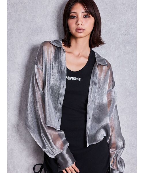 GYDA(ジェイダ)の「SHINY SHEERシャツ(シャツ/ブラウス・レディース・ライトブルー/グレー/パープル・FREE)」の6枚目の写真