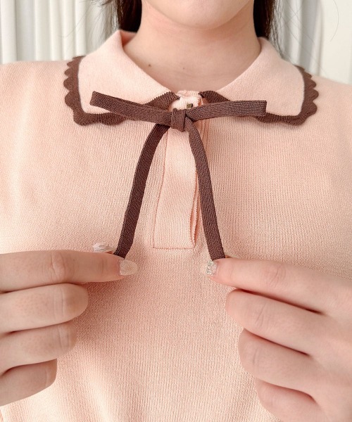 F i.n.t(フィント)の「【接触冷感】レトロバイカラーニットポロ/fint フィント(ポロシャツ・レディース・アイボリー/ミント/ライトピンク・FREE)」の6枚目の写真