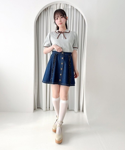 F i.n.t(フィント)の「【接触冷感】レトロバイカラーニットポロ/fint フィント(ポロシャツ・レディース・アイボリー/ミント/ライトピンク・FREE)」の10枚目の写真