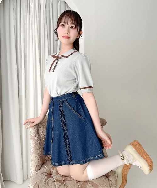 F i.n.t(フィント)の「【接触冷感】レトロバイカラーニットポロ/fint フィント(ポロシャツ・レディース・アイボリー/ミント/ライトピンク・FREE)」の11枚目の写真