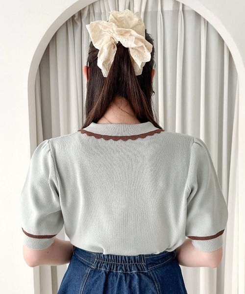 F i.n.t(フィント)の「【接触冷感】レトロバイカラーニットポロ/fint フィント(ポロシャツ・レディース・アイボリー/ミント/ライトピンク・FREE)」の12枚目の写真