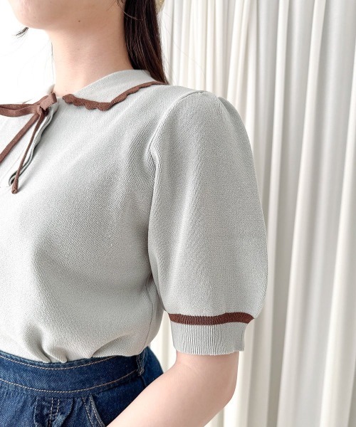 F i.n.t(フィント)の「【接触冷感】レトロバイカラーニットポロ/fint フィント(ポロシャツ・レディース・アイボリー/ミント/ライトピンク・FREE)」の13枚目の写真