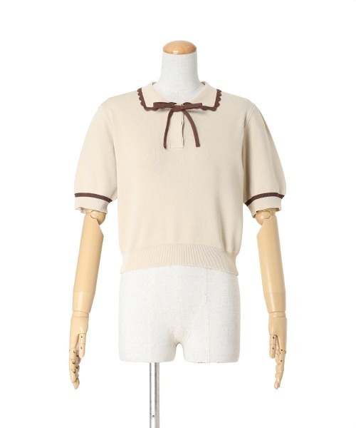 F i.n.t(フィント)の「【接触冷感】レトロバイカラーニットポロ/fint フィント(ポロシャツ・レディース・アイボリー/ミント/ライトピンク・FREE)」の14枚目の写真