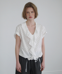 RUFFLE HALF SLEEVE BLOUSE (WHITE-FLORAL)