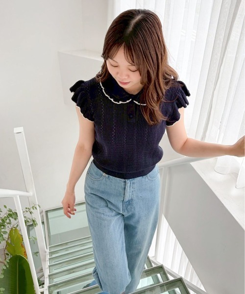 flower(フラワー)の「サマリーポロトップ(シャツ/ブラウス・レディース・ネイビー/ホワイト・FREE)」の19枚目の写真