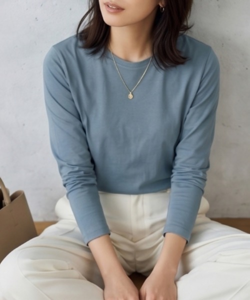 Belta attrice(ベルタアトリーチェ)の「【汗冷え防止】ハイツイストコットン100 クルーネック インナー 長袖 カットソー/薄手 秋冬(Tシャツ/カットソー・レディース・ホワイト/ライトブルー/ブラック/オレンジ/ブルー/グリーン/ミント/ボルドー/ライトピンク/グレイッシュベージュ・FREE)」の11枚目の写真