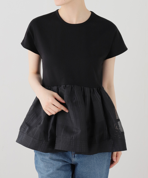 La TOTALITE(ラトータリテ)の「【洗える】TORRAZZO DONNA/トラッゾドンナ シアーチェックコンビペプラムプルオーバー(Tシャツ/カットソー・レディース・ホワイト/ブラック/ネイビー・FREE)」の12枚目の写真