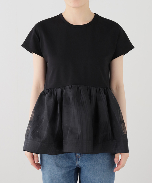 La TOTALITE(ラトータリテ)の「【洗える】TORRAZZO DONNA/トラッゾドンナ シアーチェックコンビペプラムプルオーバー(Tシャツ/カットソー・レディース・ホワイト/ブラック/ネイビー・FREE)」の13枚目の写真