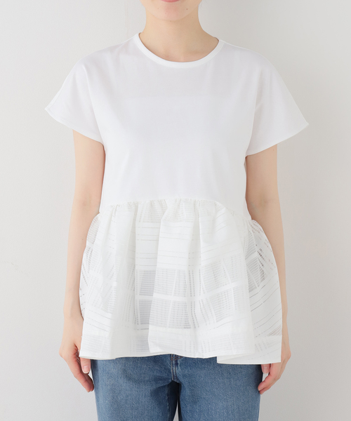 La TOTALITE(ラトータリテ)の「【洗える】TORRAZZO DONNA/トラッゾドンナ シアーチェックコンビペプラムプルオーバー(Tシャツ/カットソー・レディース・ホワイト/ブラック/ネイビー・FREE)」の15枚目の写真