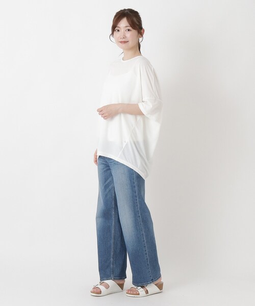 one'sterrace(ワンズテラス)の「【ひんやり】接触冷感 後ろコクーン切替半袖鹿の子プルオーバー(Tシャツ/カットソー・レディース・ブルー系その他7/ホワイト系9/ブラック系8・02)」の4枚目の写真