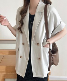 DAY CLOSET | 【ナチュ可愛いリネンライク仕様】半袖 ダブルボタン テーラードジャケット レディース(テーラードジャケット)