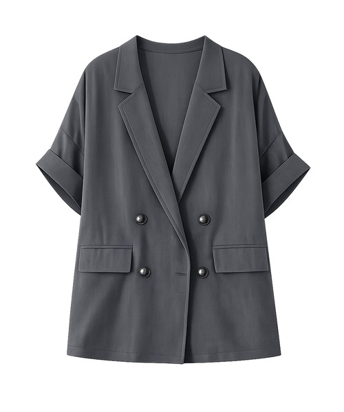 DAY CLOSET(デイ クローゼット)の「【ナチュ可愛いリネンライク仕様】半袖 ダブルボタン テーラードジャケット レディース(テーラードジャケット・レディース・ベージュ/グレイッシュベージュ/ダークグレー・L/M)」の10枚目の写真