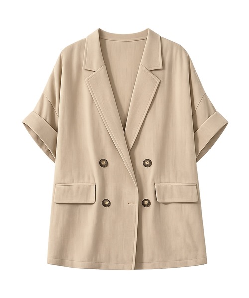 DAY CLOSET(デイ クローゼット)の「【ナチュ可愛いリネンライク仕様】半袖 ダブルボタン テーラードジャケット レディース(テーラードジャケット・レディース・ベージュ/グレイッシュベージュ/ダークグレー・L/M)」の19枚目の写真