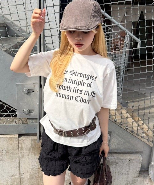 continuer de NICE CLAUP(コンティニューデナイスクラップ)の「【WEB限定】ロゴプリントT(Tシャツ/カットソー・レディース・オフホワイト/スミクロ/カーキ/オートミール・FREE)」の6枚目の写真