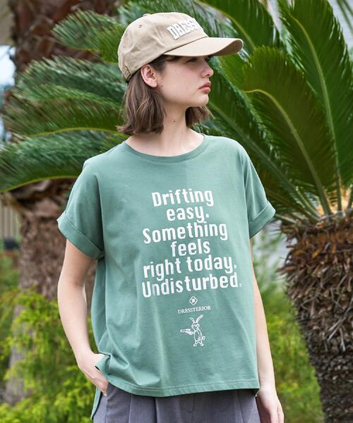 DRESSTERIOR（ドレステリア）の「◆【箔ロゴ】箔プリントドルマンスリーブ Tシャツ（Tシャツ/カットソー・レディース・ブラック/オリーブ/ブラウン系その他/オフホワイト・34/36/38）」の4枚目の写真