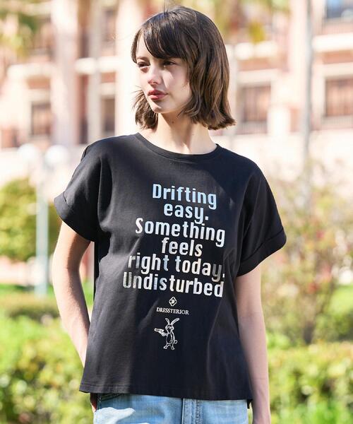 DRESSTERIOR（ドレステリア）の「◆【箔ロゴ】箔プリントドルマンスリーブ Tシャツ（Tシャツ/カットソー・レディース・ブラック/オリーブ/ブラウン系その他/オフホワイト・34/36/38）」の2枚目の写真