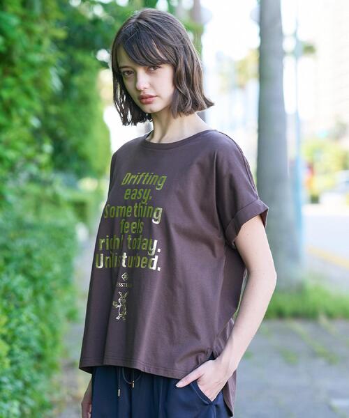DRESSTERIOR（ドレステリア）の「◆【箔ロゴ】箔プリントドルマンスリーブ Tシャツ（Tシャツ/カットソー・レディース・ブラック/オリーブ/ブラウン系その他/オフホワイト・34/36/38）」の7枚目の写真