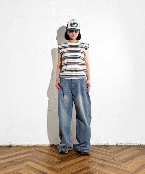 MAISON SELECT(メゾンセレクト)の「6C78 【肩パット付】カラーボーダーノースリーブ(Tシャツ/カットソー・レディース・ブラウン/ネイビー・FREE)」の13枚目の写真