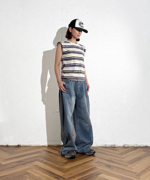 MAISON SELECT(メゾンセレクト)の「6C78 【肩パット付】カラーボーダーノースリーブ(Tシャツ/カットソー・レディース・ブラウン/ネイビー・FREE)」の14枚目の写真
